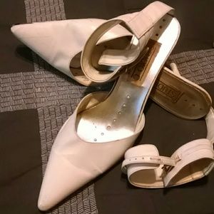White ankle wrap heels